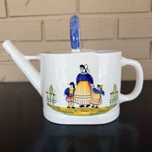 Vtg Antique HR Henriot Quimper Hand Painted Watering Can Floral Made In France